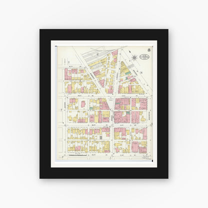 Old map wall art mockup — black gallery frame with white mat — Sanborn Fire Insurance Map from East Liverpool, Columbiana County, Ohio (1903), Sheet #0008