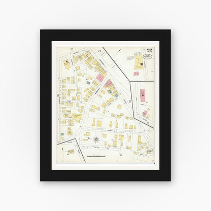 Old map wall art mockup — black gallery frame with white mat — Sanborn Fire Insurance Map from Everett, Middlesex County, Massachusetts (1903), Sheet #0022