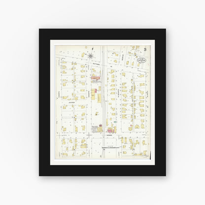 Old map wall art mockup — black gallery frame with white mat — Sanborn Fire Insurance Map from Decatur, Adams County, Indiana (1907), Sheet #0003