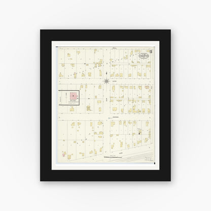 Old map wall art mockup — black gallery frame with white mat — Sanborn Fire Insurance Map from Edgerton, Williams County, Ohio (1908), Sheet #0003