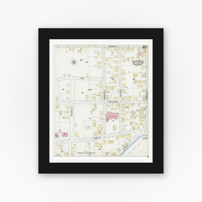 Old map wall art mockup — black gallery frame with white mat — Sanborn Fire Insurance Map from Spencer, Worcester County, Massachusetts (1892), Sheet #0010