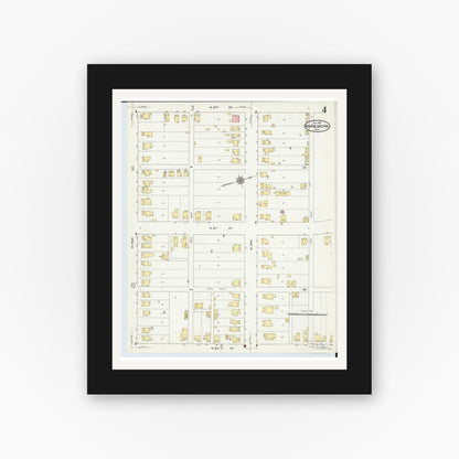 Old map wall art mockup — black gallery frame with white mat — Sanborn Fire Insurance Map from New Philadelphia, Tuscarawas County, Ohio (1910), Sheet #0004