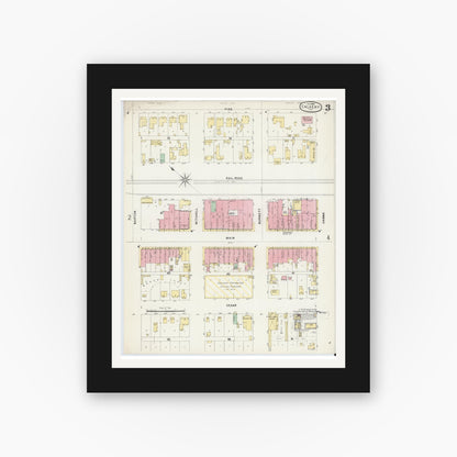 Old map wall art mockup — black gallery frame with white mat — Sanborn Fire Insurance Map from Calvert, Robertson County, Texas (1896), Sheet #0003