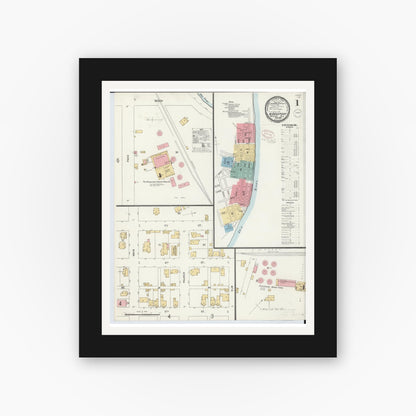 Old map wall art mockup — black gallery frame with white mat — Sanborn Fire Insurance Map from Middleport, Meigs County, Ohio (1899), Sheet #0001