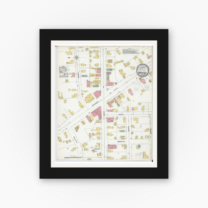 Old map wall art mockup — black gallery frame with white mat — Sanborn Fire Insurance Map from Birmingham, Oakland County, Michigan (1900), Sheet #0001