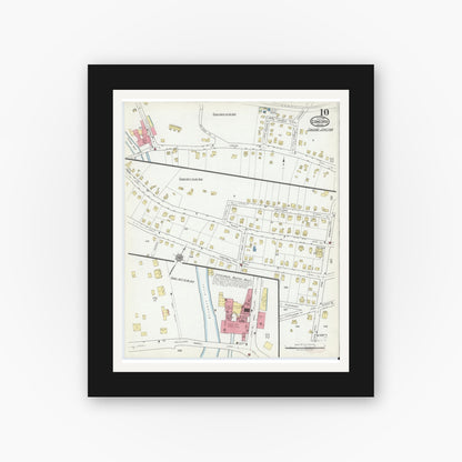 Old map wall art mockup — black gallery frame with white mat — Sanborn Fire Insurance Map from Concord, Middlesex County, Massachusetts (1918), Sheet #0010