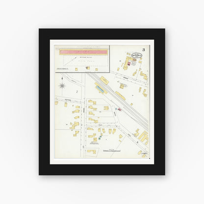 Old map wall art mockup — black gallery frame with white mat — Sanborn Fire Insurance Map from Bridgewater, Plymouth County, Massachusetts (1906), Sheet #0003