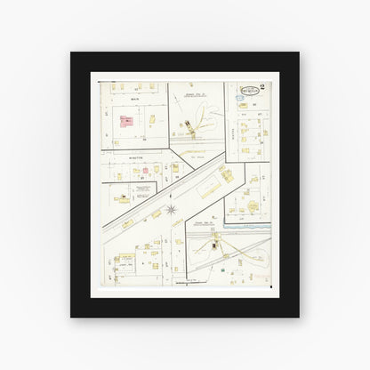 Old map wall art mockup — black gallery frame with white mat — Sanborn Fire Insurance Map from Seymour, Wayne County, Iowa (1894), Sheet #0002