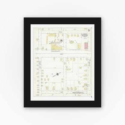 Old map wall art mockup — black gallery frame with white mat — Sanborn Fire Insurance Map from Mount Olive, Wayne County, North Carolina (1912), Sheet #0005