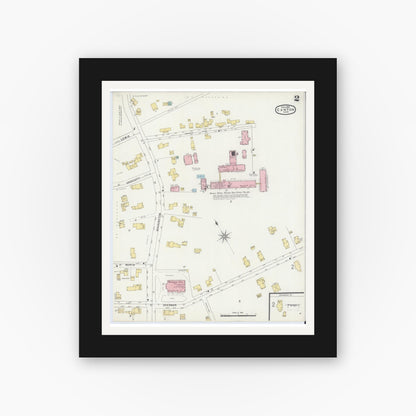 Old map wall art mockup — black gallery frame with white mat — Sanborn Fire Insurance Map from Canton, Norfolk County, Massachusetts (1896), Sheet #0002