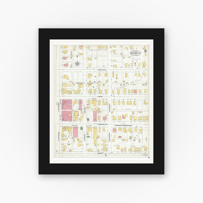 Old map wall art mockup — black gallery frame with white mat — Sanborn Fire Insurance Map from Hartford City, Blackford County, Indiana (1901), Sheet #0003