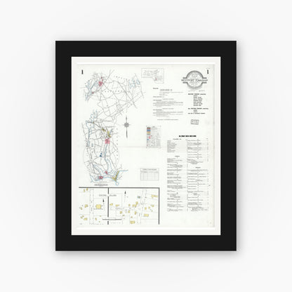 Old map wall art mockup — black gallery frame with white mat — Sanborn Fire Insurance Map from Westport Township, Bristol County, Massachusetts (1933) - Complete Map Set