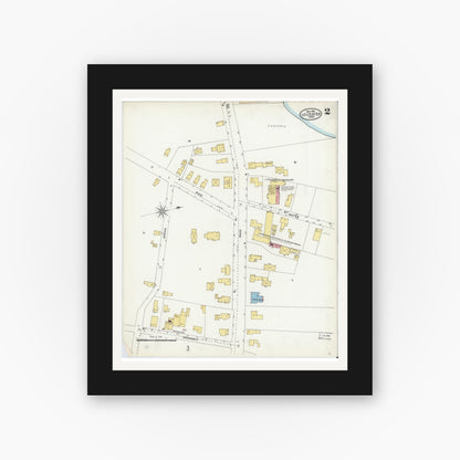Old map wall art mockup — black gallery frame with white mat — Sanborn Fire Insurance Map from Leicester, Worcester County, Massachusetts (1904), Sheet #0002