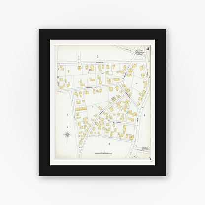 Old map wall art mockup — black gallery frame with white mat — Sanborn Fire Insurance Map from Woburn, Middlesex County, Massachusetts (1899), Sheet #0003