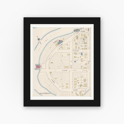 Old map wall art mockup — black gallery frame with white mat — Sanborn Fire Insurance Map from Crookston, Polk County, Minnesota (1922), Sheet #0007