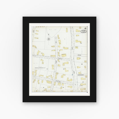 Old map wall art mockup — black gallery frame with white mat — Sanborn Fire Insurance Map from Athol, Worcester County, Massachusetts (1892), Sheet #0006