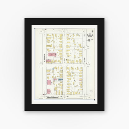 Old map wall art mockup — black gallery frame with white mat — Sanborn Fire Insurance Map from Marquette, Marquette County, Michigan (1917), Sheet #0008