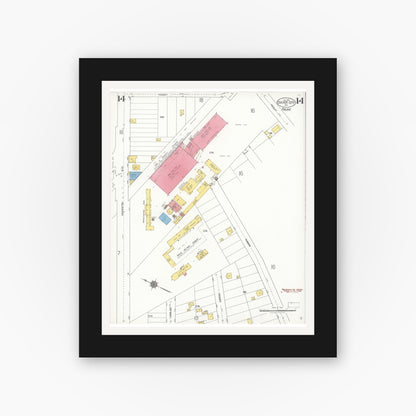 Old map wall art mockup — black gallery frame with white mat — Sanborn Fire Insurance Map from Culver City, Los Angeles County, California (1924), Sheet #0014