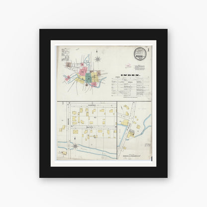Old map wall art mockup — black gallery frame with white mat — Sanborn Fire Insurance Map from Hudson, Middlesex County, Massachusetts (1894) - Complete Map Set