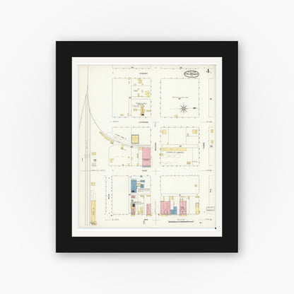 Old map wall art mockup — black gallery frame with white mat — Sanborn Fire Insurance Map from Colorado, Mitchell County, Texas (1908), Sheet #0004