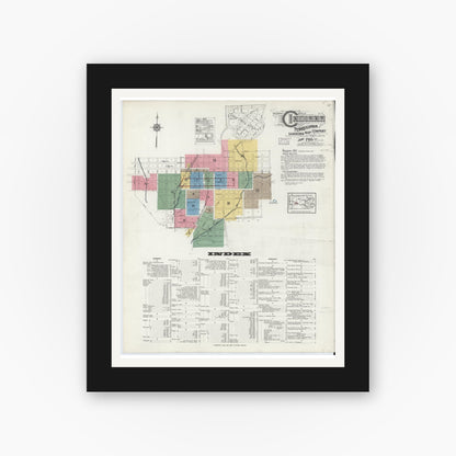Old map wall art mockup — black gallery frame with white mat — Sanborn Fire Insurance Map from Indiana, Indiana County, Pennsylvania (1916), Sheet #0001