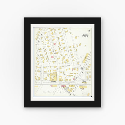 Old map wall art mockup — black gallery frame with white mat — Sanborn Fire Insurance Map from Brookville, Montgomery County, Ohio (1905), Sheet #0002