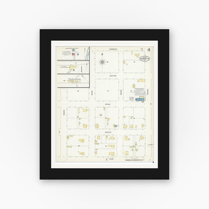 Old map wall art mockup — black gallery frame with white mat — Sanborn Fire Insurance Map from Henrietta, Clay County, Texas (1907), Sheet #0004