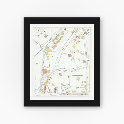 Old map wall art mockup — black gallery frame with white mat — Sanborn Fire Insurance Map from Peekskill, Westchester County, New York (1900), Sheet #0018