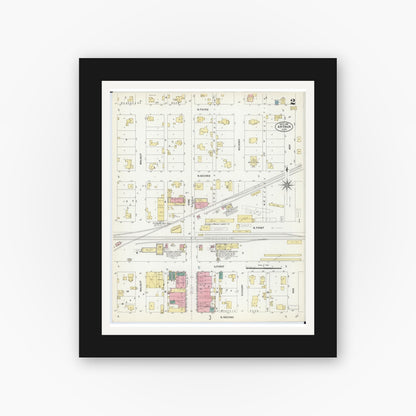 Old map wall art mockup — black gallery frame with white mat — Sanborn Fire Insurance Map from Arthur, Moultrie And Douglas Counties, Illinois (1907), Sheet #0002
