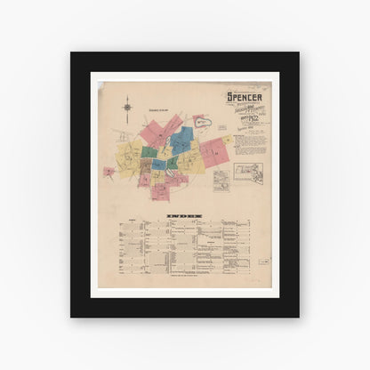 Old map wall art mockup — black gallery frame with white mat — Sanborn Fire Insurance Map from Spencer, Worcester County, Massachusetts (1922) - Complete Map Set