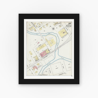 Old map wall art mockup — black gallery frame with white mat — Sanborn Fire Insurance Map from Houston, Harris County, Texas (1890), Sheet #0022