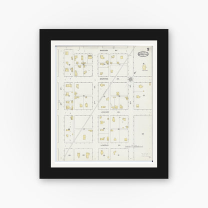 Old map wall art mockup — black gallery frame with white mat — Sanborn Fire Insurance Map from Ortonville, Big Stone County, Minnesota (1893), Sheet #0003