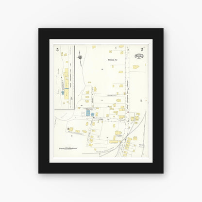 Old map wall art mockup — black gallery frame with white mat — Sanborn Fire Insurance Map from Wanaque, Passaic County, New Jersey (1923), Sheet #0005