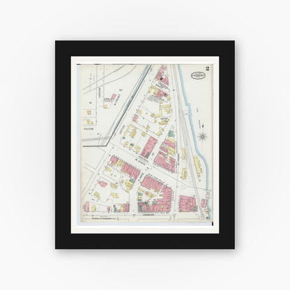 Old map wall art mockup — black gallery frame with white mat — Sanborn Fire Insurance Map from Fremont, Sandusky County, Ohio (1893), Sheet #0002