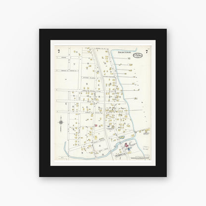Old map wall art mockup — black gallery frame with white mat — Sanborn Fire Insurance Map from Fort Pierce, St Lucie County, Florida (1924), Sheet #0007