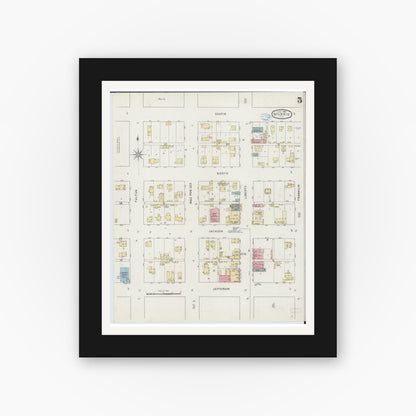 Old map wall art mockup — black gallery frame with white mat — Sanborn Fire Insurance Map from Morris, Grundy County, Illinois (1894), Sheet #0005