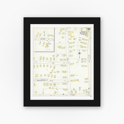 Old map wall art mockup — black gallery frame with white mat — Sanborn Fire Insurance Map from Greenfield, Franklin County, Massachusetts (1909), Sheet #0012
