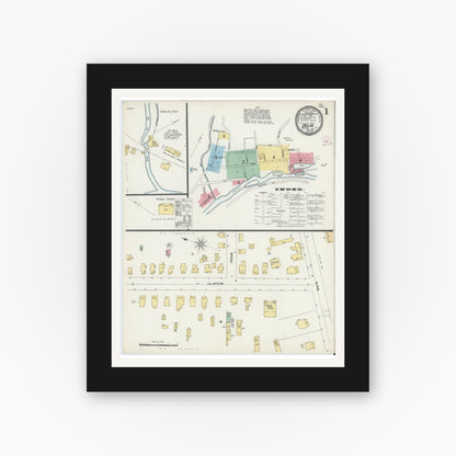 Old map wall art mockup — black gallery frame with white mat — Sanborn Fire Insurance Map from Delhi, Delaware County, New York (1897) - Complete Map Set