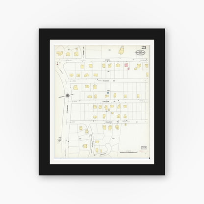 Old map wall art mockup — black gallery frame with white mat — Sanborn Fire Insurance Map from Watertown, Middlesex County, Massachusetts (1911), Sheet #0023