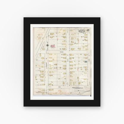 Old map wall art mockup — black gallery frame with white mat — Sanborn Fire Insurance Map from Manistique, Schoolcraft County, Michigan (1950), Sheet #0015