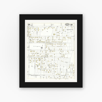 Old map wall art mockup — black gallery frame with white mat — Sanborn Fire Insurance Map from Melrose, Middlesex County, Massachusetts (1923), Sheet #0029