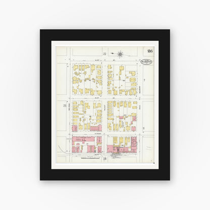 Old map wall art mockup — black gallery frame with white mat — Sanborn Fire Insurance Map from Wilmington, New Hanover County, North Carolina (1904), Sheet #0026