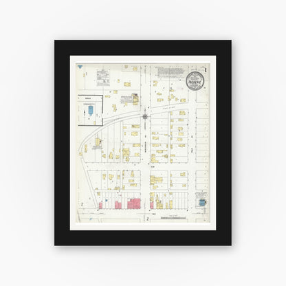 Old map wall art mockup — black gallery frame with white mat — Sanborn Fire Insurance Map from Frederic, Polk County, Wisconsin (1911) - Complete Map Set