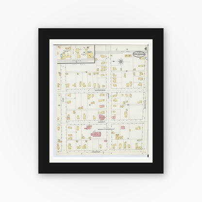 Old map wall art mockup — black gallery frame with white mat — Sanborn Fire Insurance Map from Bowling Green, Wood County, Ohio (1893), Sheet #0004