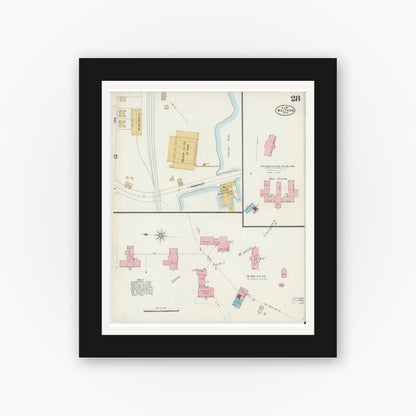 Old map wall art mockup — black gallery frame with white mat — Sanborn Fire Insurance Map from Waltham, Middlesex County, Massachusetts (1897), Sheet #0028