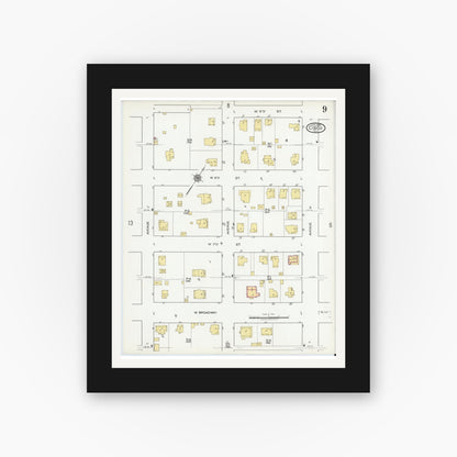 Old map wall art mockup — black gallery frame with white mat — Sanborn Fire Insurance Map from Cisco, Eastland County, Texas (1920), Sheet #0009