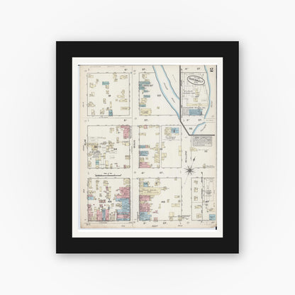 Old map wall art mockup — black gallery frame with white mat — Sanborn Fire Insurance Map from Faribault, Rice County, Minnesota (1884), Sheet #0002