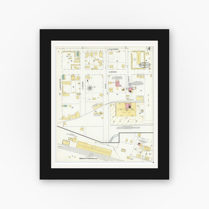 Old map wall art mockup — black gallery frame with white mat — Sanborn Fire Insurance Map from Waxahachie, Ellis County, Texas (1904), Sheet #0004