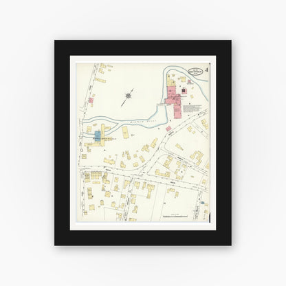 Old map wall art mockup — black gallery frame with white mat — Sanborn Fire Insurance Map from East Douglas, Worcester County, Massachusetts (1911), Sheet #0004