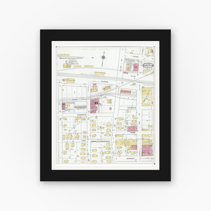 Old map wall art mockup — black gallery frame with white mat — Sanborn Fire Insurance Map from Charleston, Coles County, Illinois (1919), Sheet #0003